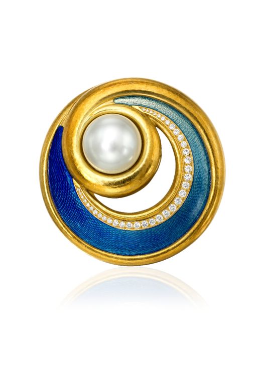 18k Gold Pearl and Diamond Brooch