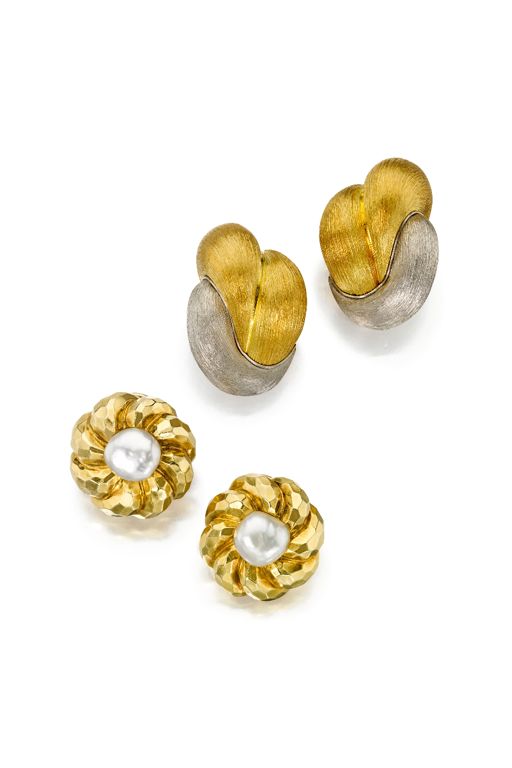 Two Pairs of 18k Gold Pearl Earrings