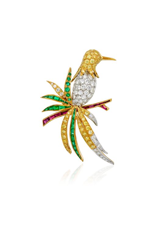 18k Gold Multi-Gem Brooch