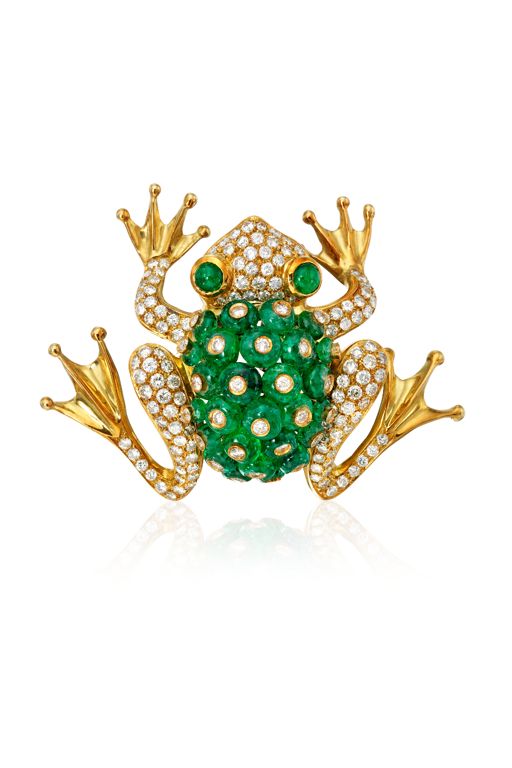 18k Gold Emerald and Diamond Brooch