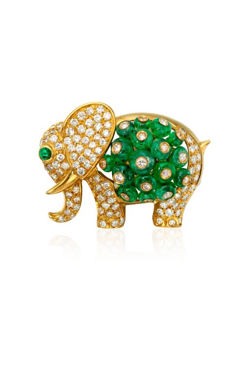 18k Gold Emerald and Diamond Brooch