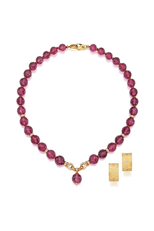 18k Gold Tourmaline and Diamond Jewelry Set