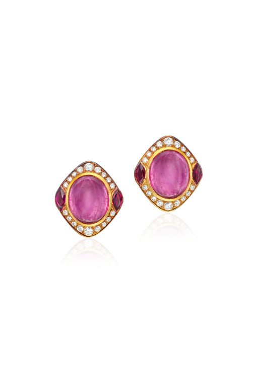 Pair of 18k Gold Multi-Gem Earrings