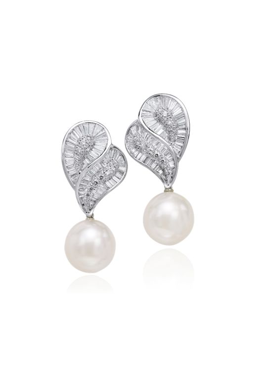 Platinum and 18k Gold Pearl Diamond Earrings