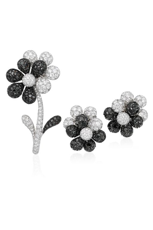 18k Gold Diamond Brooch and Earrings