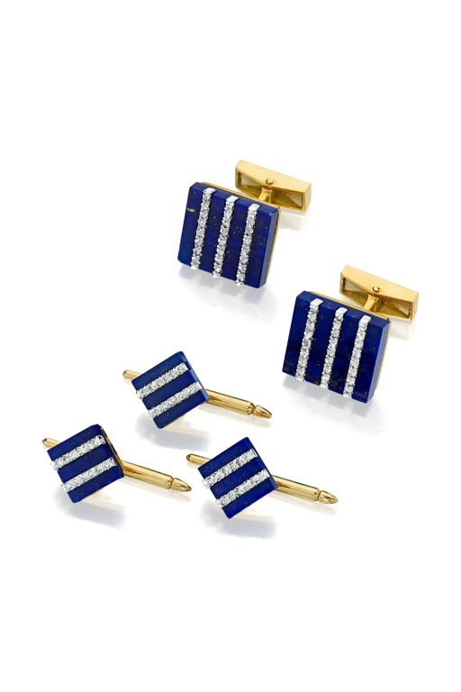 18k Gold Lapis Lazuli and Diamond Jewelry Set