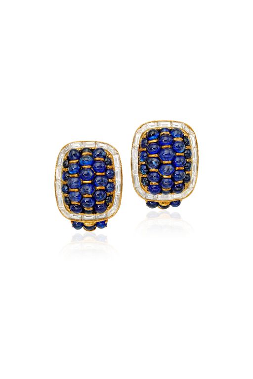 Pair of 18k Gold Sapphire and Diamond Earrings
