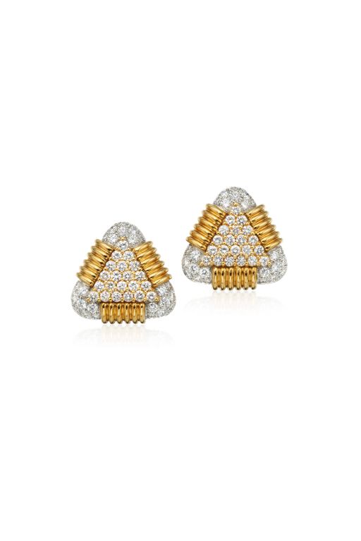 Pair of 18k Gold and Platinum Diamond Earrings