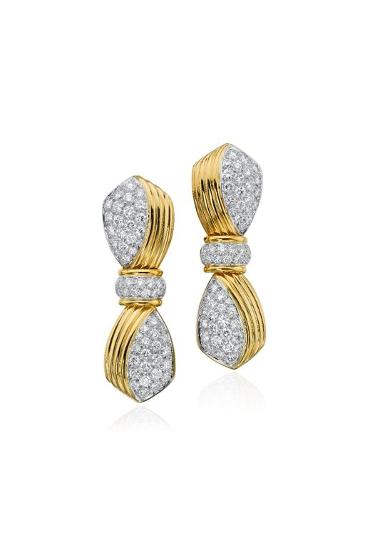 Pair of 18k Gold and Platinum Diamond Earrings