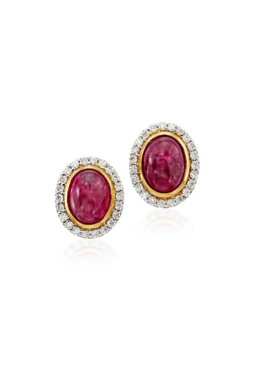 Pair of 18k Gold Ruby and Diamond Earrings