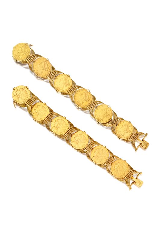 Two Gold Coin Bracelets