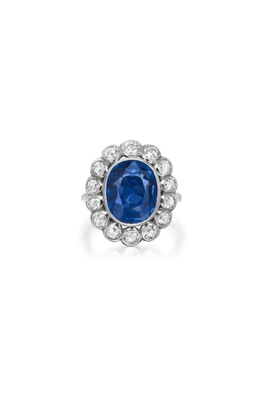 Platinum Sapphire and Diamond Ring