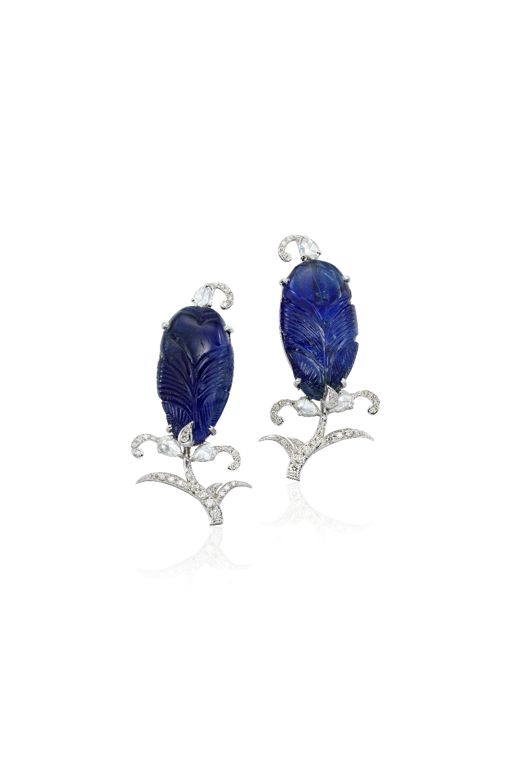 Pair of 18k Gold Sapphire and Diamond Earrings