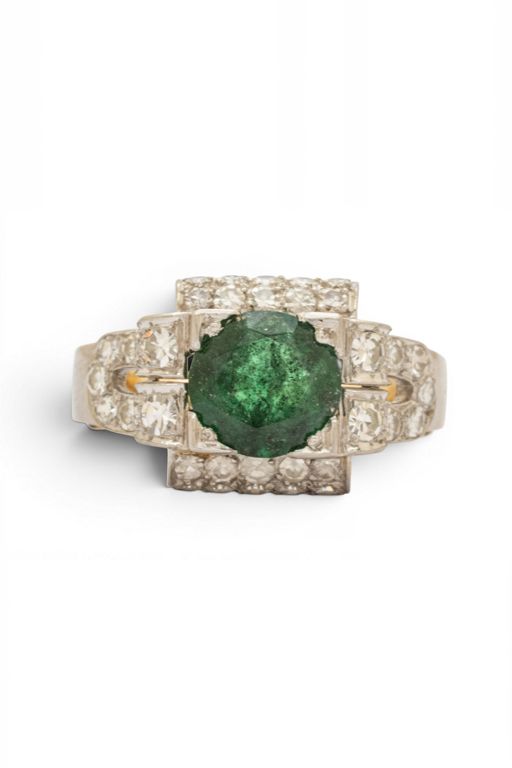 Platinum Emerald and Diamond Ring
