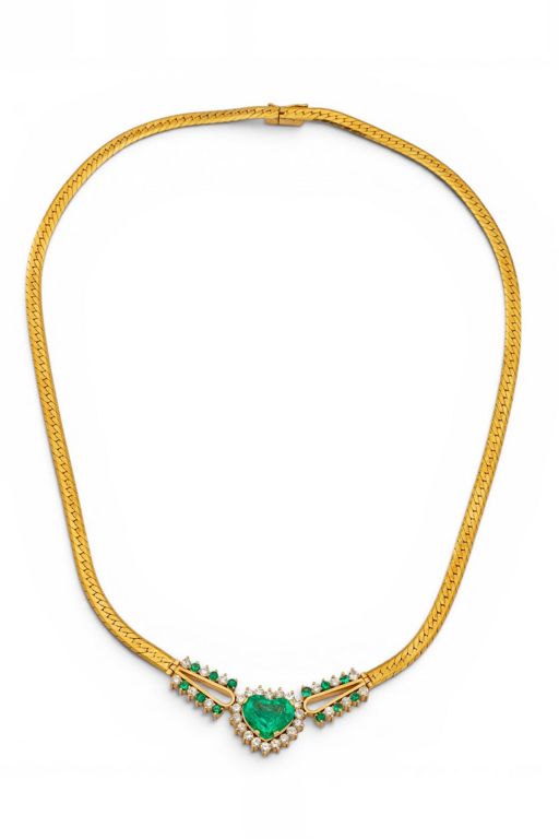 18k Gold Emerald and Diamond Pendant Necklace