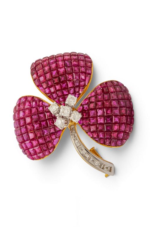 18k Gold Ruby and Diamond Brooch