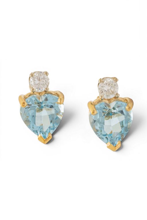 Pair of 14k Gold Aquamarine and Diamond Earrings