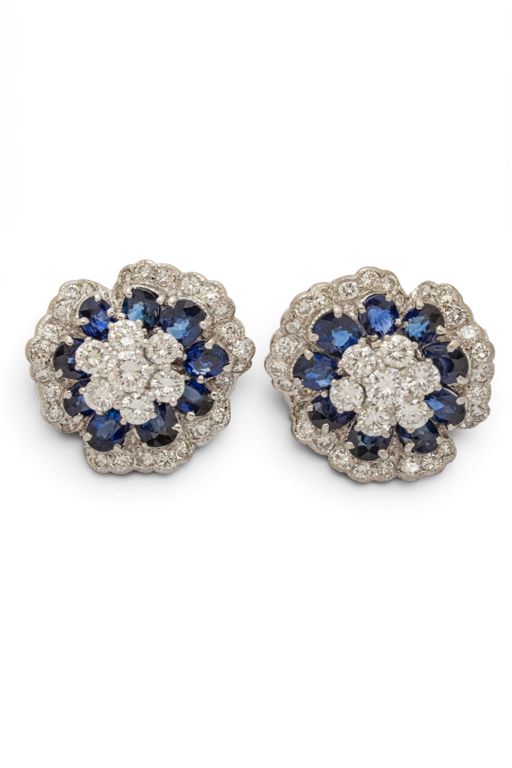 Pair of 18k Gold Sapphire and Diamond Earrings