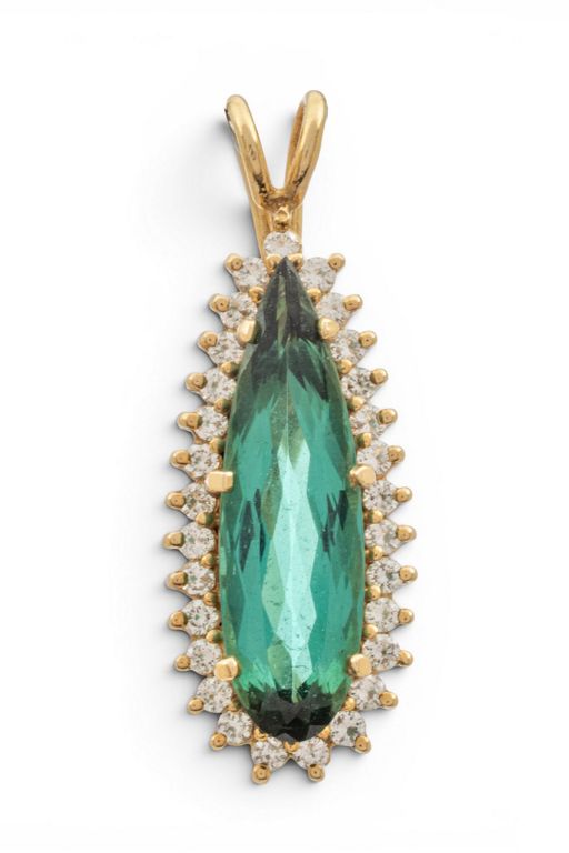 14k Gold Tourmaline and Diamond Pendant