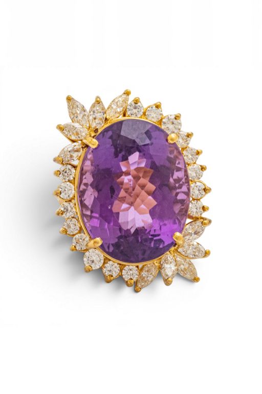 18k Gold Amethyst and Diamond Ring