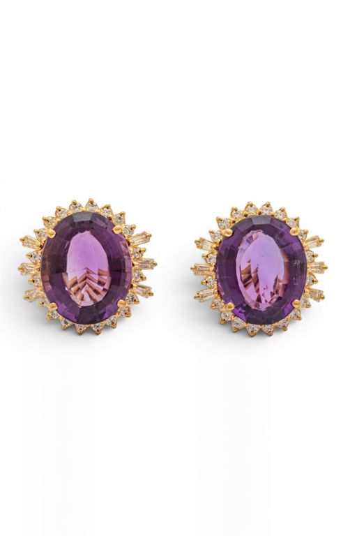 Pair of 14k Gold Amethyst and Diamond Earrings