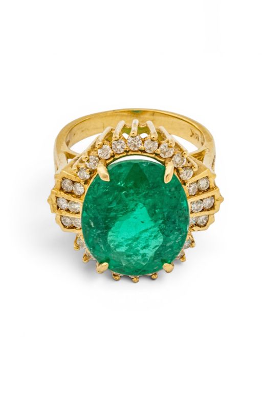 14k Gold Emerald and Diamond Ring