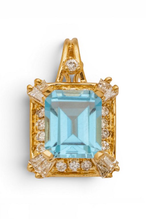 14k Gold Topaz and Diamond Pendant