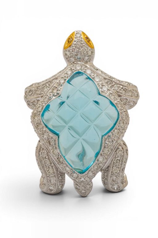 18k Gold Glass and Diamond Brooch