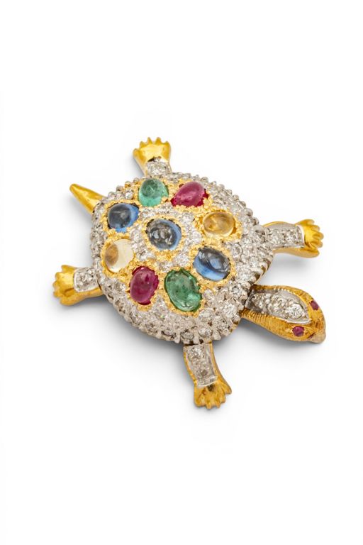 18k Gold Multi-Gem Brooch