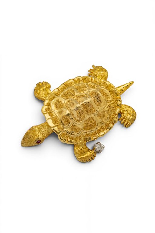 18k Gold Ruby and Diamond Brooch