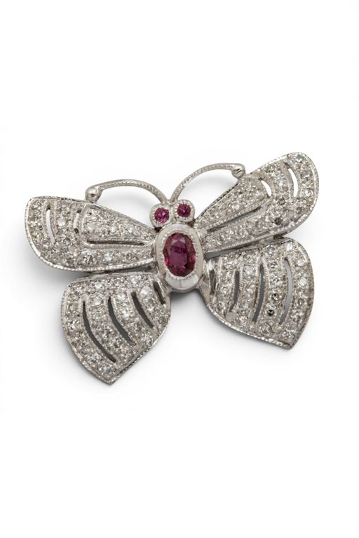 18k Gold Ruby and Diamond Brooch