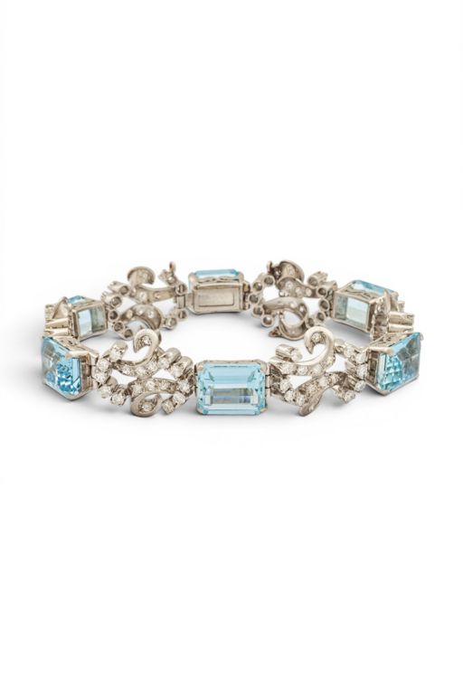 Platinum Aquamarine and Diamond Bracelet