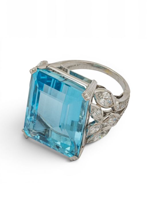 Platinum Aquamarine and Diamond Ring
