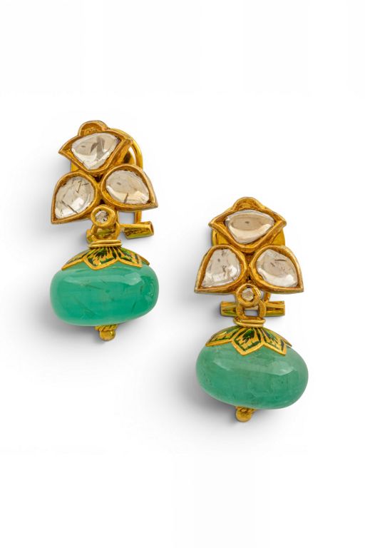 Pair of Gold Emerald and Diamond Earrings