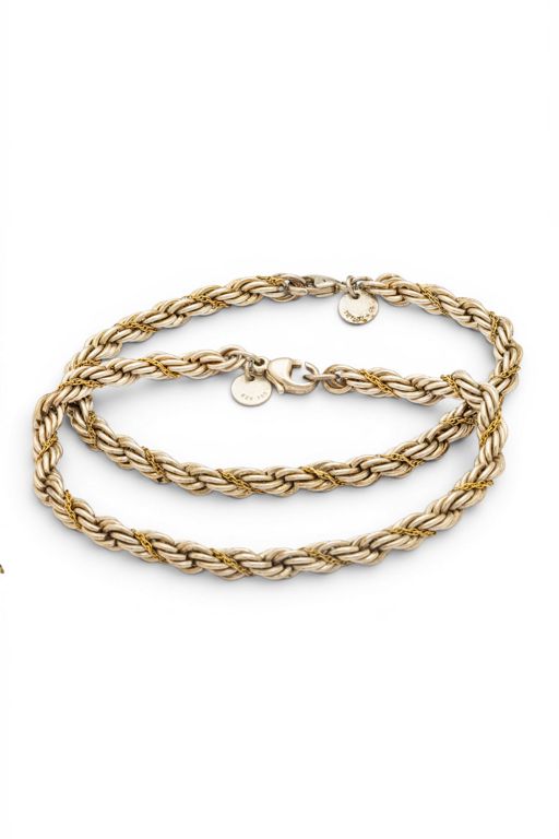 Pair of Sterling Silver and 18k Gold Bracelets