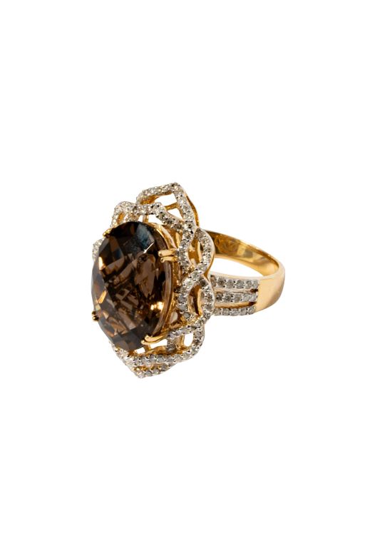 14k Yellow Gold Smoky Quartz and Diamond Ring