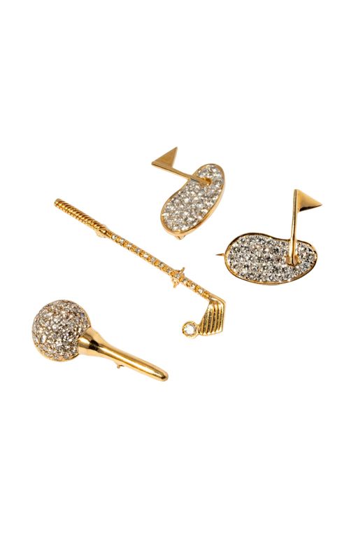 Four 14k Yellow Gold Diamond Golf Brooches