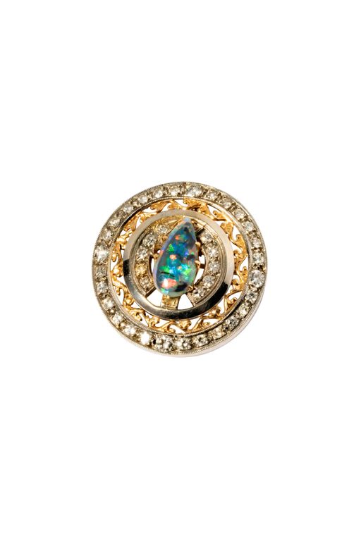 14k Two-Tone Gold Opal and Diamond Brooch/Pendant