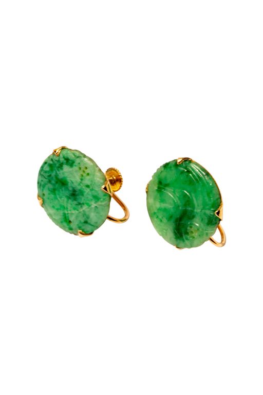 14k Yellow Gold Jade Earrings