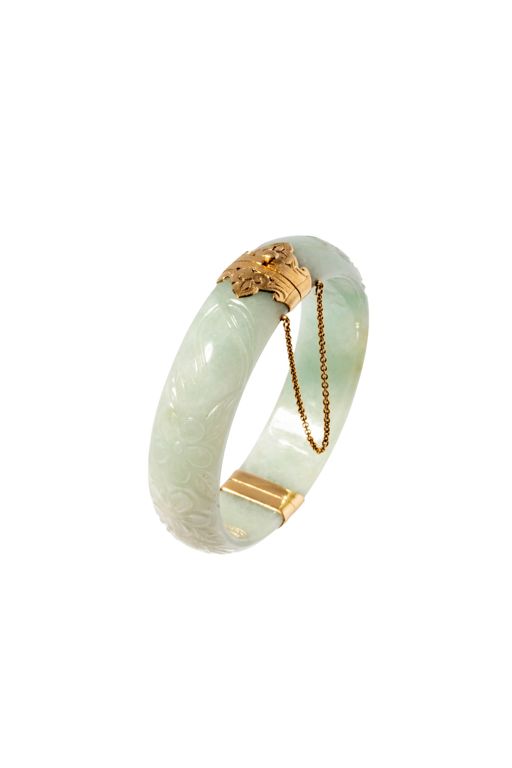 14k Yellow Gold Jade Bangle Bracelet