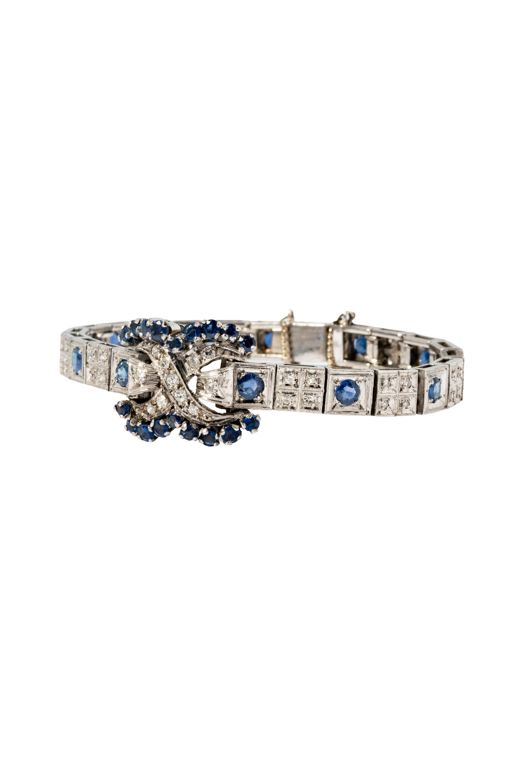 Platinum Diamond and Sapphire Bracelet