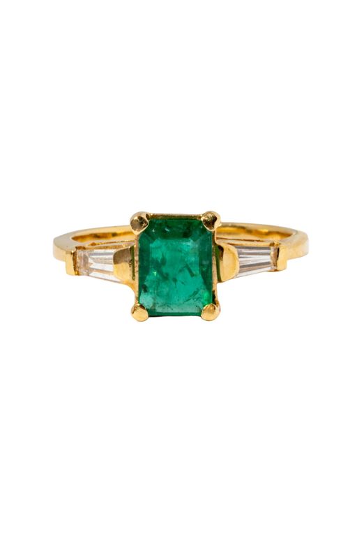14k Yellow Gold Emerald and Diamond Ring
