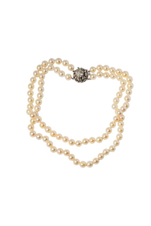 14k White Gold Pearl and Diamond Necklace