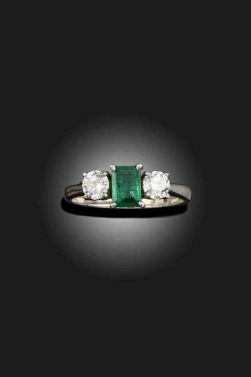 Platinum Emerald and Diamond Ring