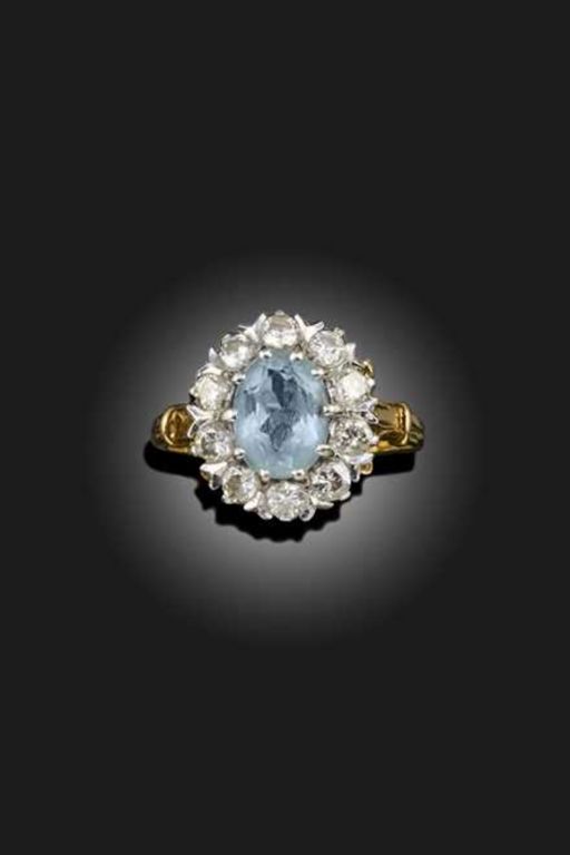 18k Gold Aquamarine and Diamond Ring