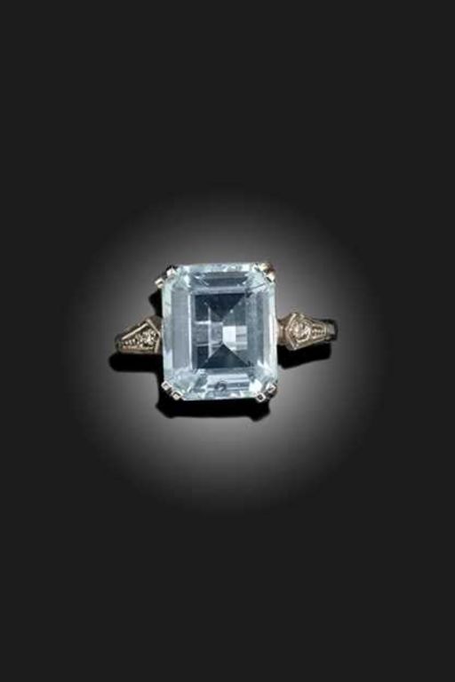 Platinum Aquamarine and Diamond Ring