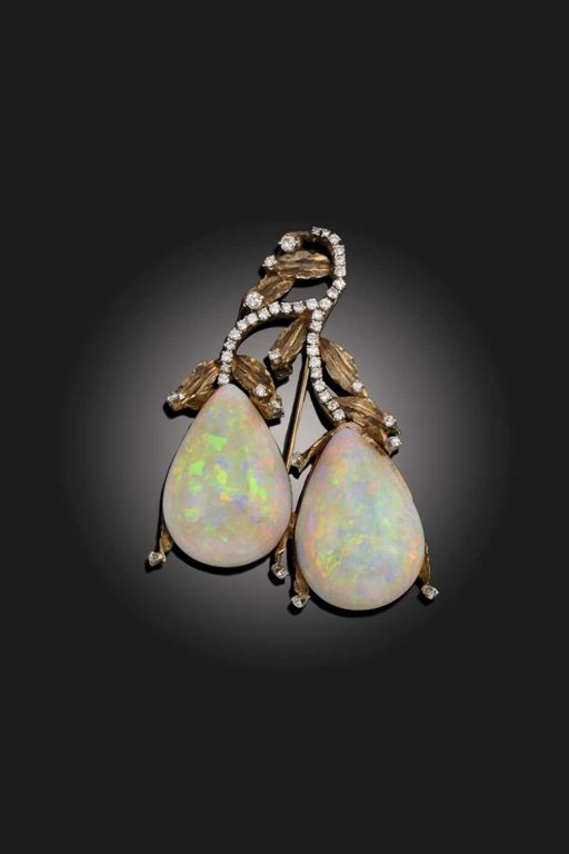 Gold Opal and Diamond Brooch