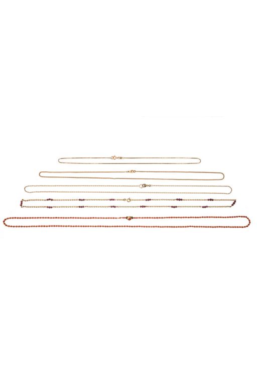 Five Gold Glass and Coral Necklaces