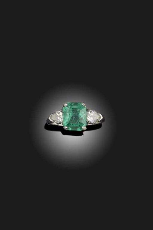 Platinum Emerald and Diamond Ring