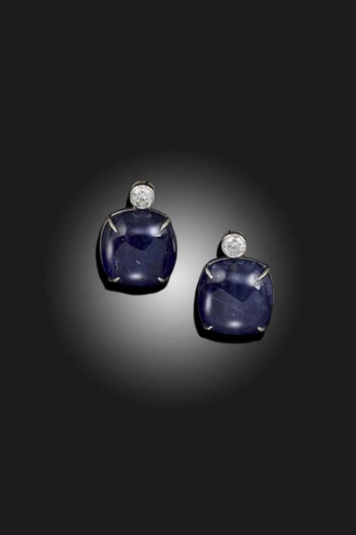 Pair of Platinum Tanzanite and Diamond Earrings